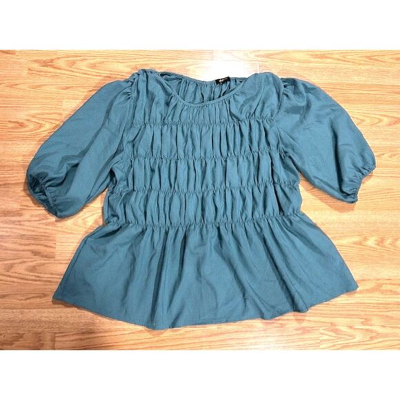Oddy 2X - Designer women's peasant top -muted teal - Picture 1 of 3